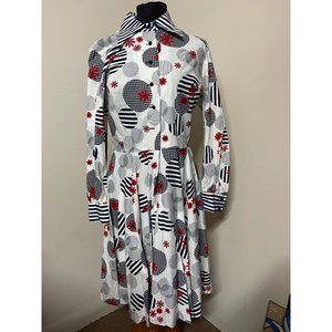 Vintage Saba California Navy and White Geometric Print Size 16